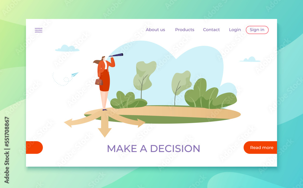 Poster make business decision web application website banner, template landing webpage mobile app flat vect