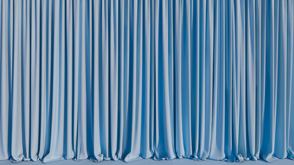 Large Blue Sky Color Stage curtain and Wall curtain background. Curtain texture close up. 3d rendered interior with geometric shapes, mock up background. 01