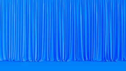 Large Velvet Blue Stage curtain and Wall curtain background. Curtain texture close up. 3d rendered interior with geometric shapes, mock up background. 01