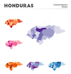 Honduras map collection. Borders of Honduras for your infographic. Colored country regions. Vector illustration.