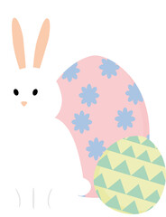 White easter bunny with easter eggs. Rabbit illustration. Flat design.