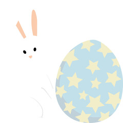 White easter bunny with easter eggs. Rabbit illustration. Flat design.