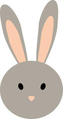 Grey rabbit’s head cartoon. Bunny illustration. Flat design.