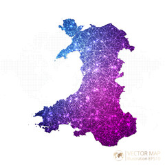 Obraz premium Wales map in geometric wireframe blue with purple polygonal style gradient graphic on white background. Vector Illustration Eps10.