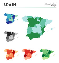 Spain map collection. Borders of Spain for your infographic. Colored country regions. Vector illustration.