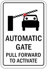 Naklejka premium Automatic gate warning sign and label pull forward to activate