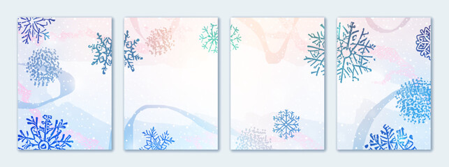 Brochure flyer design, vector background. Vertical a4 format. Winter vector background, holiday frame with snowflakes, christmas theme.