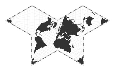 Vector world map. Collignon butterfly projection. Plan world geographical map with latitude/longitude lines. Centered to 0deg longitude. Vector illustration.