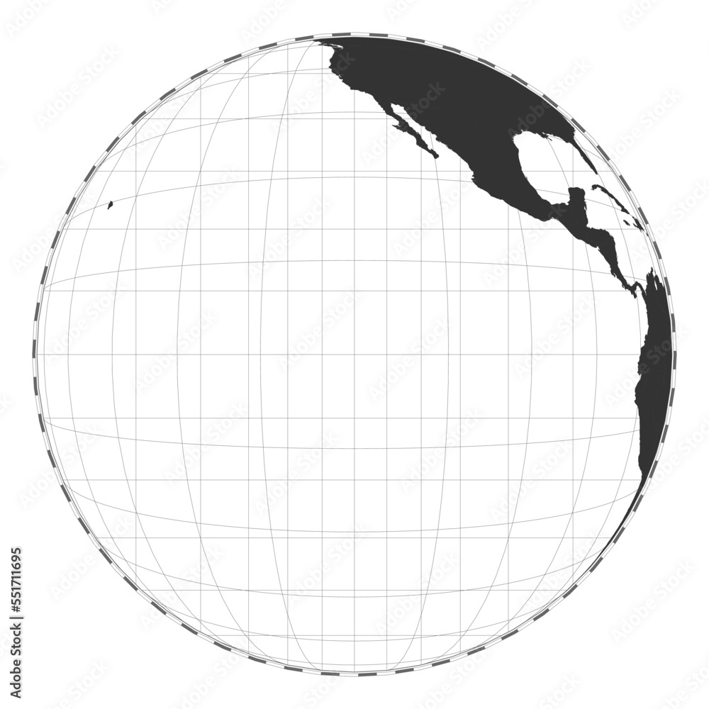 Poster vector world map with satellite tilted perspective projection. geographical map with latitude and lo