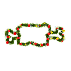 Beautiful Christmas Graphic Element with christmas wreath material in the shape of roasted meat, with red orbs and snowflakes and shiny stars on transparent background (RGBA 3D Rendering PNG)