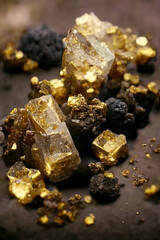 close up of a pile of golden and black crystals 