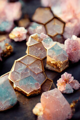 honeycomb structured pink and gold crystals