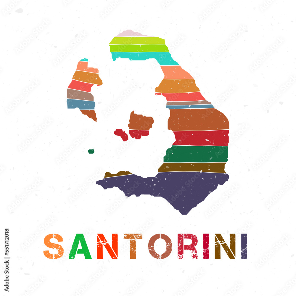 Poster santorini map design. shape of the island with beautiful geometric waves and grunge texture. stylish