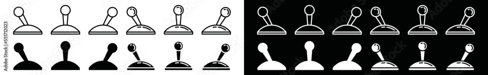 Poster game joystick console icon set. retro arcade video game joystick controller icon in flat and outline
