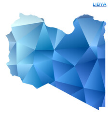 Vector polygonal Libya map. Vibrant geometric country in low poly style. Charming illustration for your infographics. Technology, internet, network concept.