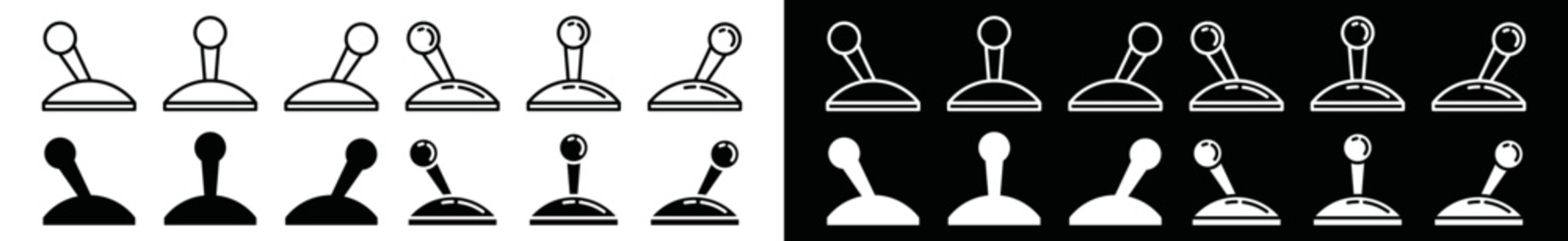 Game joystick console icon set. Retro arcade video game joystick controller icon in flat and outline style for apps and websites, symbol vector illustration