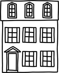 doodle freehand drawing of a retro house.