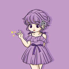 illstration art cute chibi purple girl character design