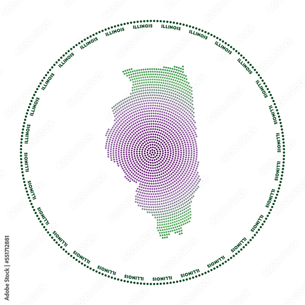 Poster illinois round logo. digital style shape of illinois in dotted circle with us state name. tech icon 