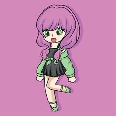 illustration art cute purple girl chibi character design