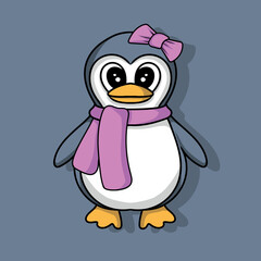 illustration art cute cartoon penguin with pink scraft character design