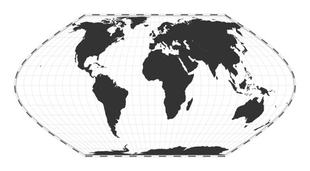 Vector world map. Eckert VI projection. Plan world geographical map with latitude/longitude lines. Centered to 0deg longitude. Vector illustration.