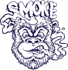 Smoke Monkey Stoner Kush Illustrations Monochrome Vector illustrations for your work Logo, mascot merchandise t-shirt, stickers and Label designs, poster, greeting cards advertising business company 