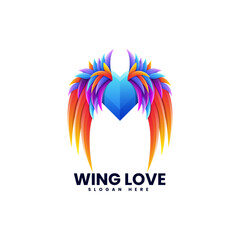 Vector Logo Illustration Wing Love Gradient Colorful Style.