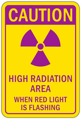 Obraz premium Radiation area warning sign and labels high radiation area when light is flashing