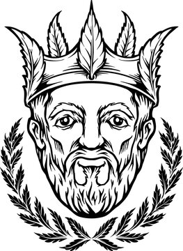 The Old King the Cannabis Crown Monochrome Vector illustrations for your work Logo, mascot merchandise t-shirt, stickers and Label designs, poster, greeting cards advertising business company or brand