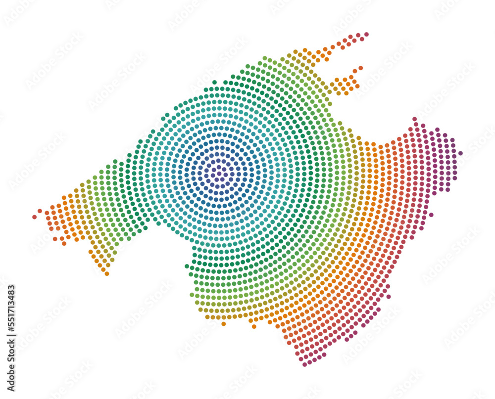 Aufkleber majorca dotted map. digital style shape of majorca. tech icon of the island with gradiented dots. co