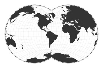 Vector world map. Van der Grinten IV projection. Plan world geographical map with latitude/longitude lines. Centered to 60deg E longitude. Vector illustration.