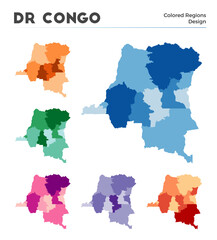 DR Congo map collection. Borders of DR Congo for your infographic. Colored country regions. Vector illustration.