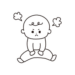 怒っている赤ちゃんの白黒線画