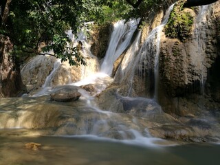 Fototapeta premium Long exposure of waterfall flowing like silky water