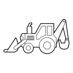 Vector Illustration of a bulldozer. Icon style with black outline. Logo design. Coloring book for children