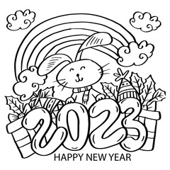 Happy New Year 2023 with Rabbit Coloring Pages