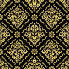 Classic seamless vector pattern. Damask orient black and golden ornament. Classic vintage background. Orient pattern for fabric, wallpapers and packaging