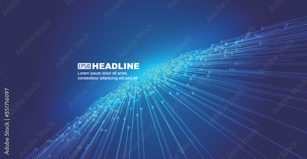 Poster the blue dot line extends symmetrically to converge the big data vector background of internet techn