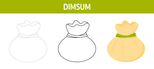 Dimsum tracing and coloring worksheet for kids