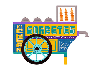 Filipino sorbetes cart side view illustration in cool colors © FranAlvarez