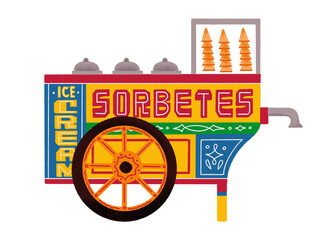 Filipino sorbetes cart side view illustration in classic colors © FranAlvarez