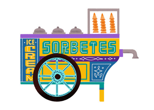 Filipino sorbetes cart side view illustration in cool colors