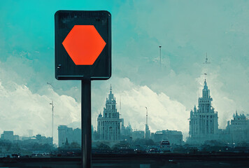 City one way sign. Generative AI