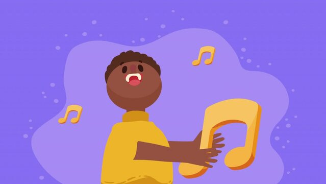 afro happy man with music notes
