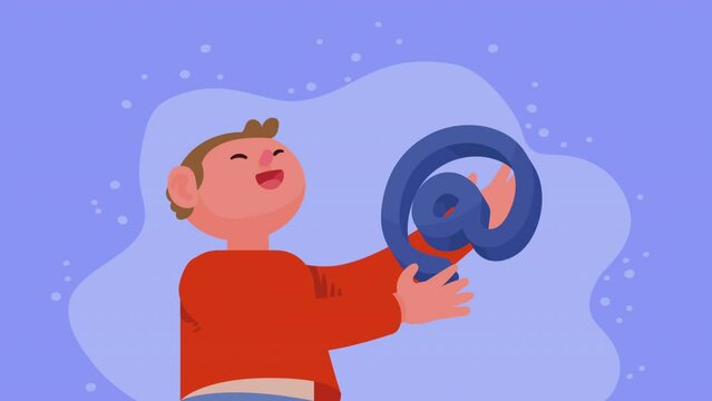 young happy man with arroba symbol