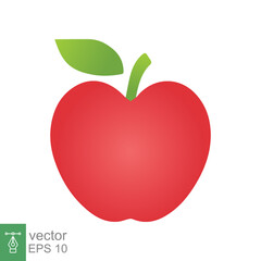 Red apple icon. Simple flat style. Fresh apple fruit with leaves, green leaf, glossy, food concept. Vector illustration isolated on white background. EPS 10.