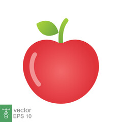 Red apple icon. Simple flat style. Fresh apple fruit with leaves, green leaf, glossy, food concept. Vector illustration isolated on white background. EPS 10.