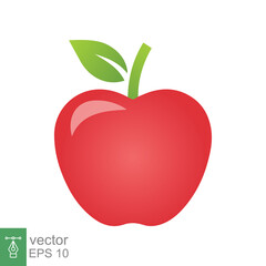 Red apple icon. Simple flat style. Fresh apple fruit with leaves, green leaf, glossy, food concept. Vector illustration isolated on white background. EPS 10.