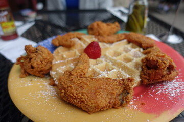 Chicken and waffle delicious breakfast